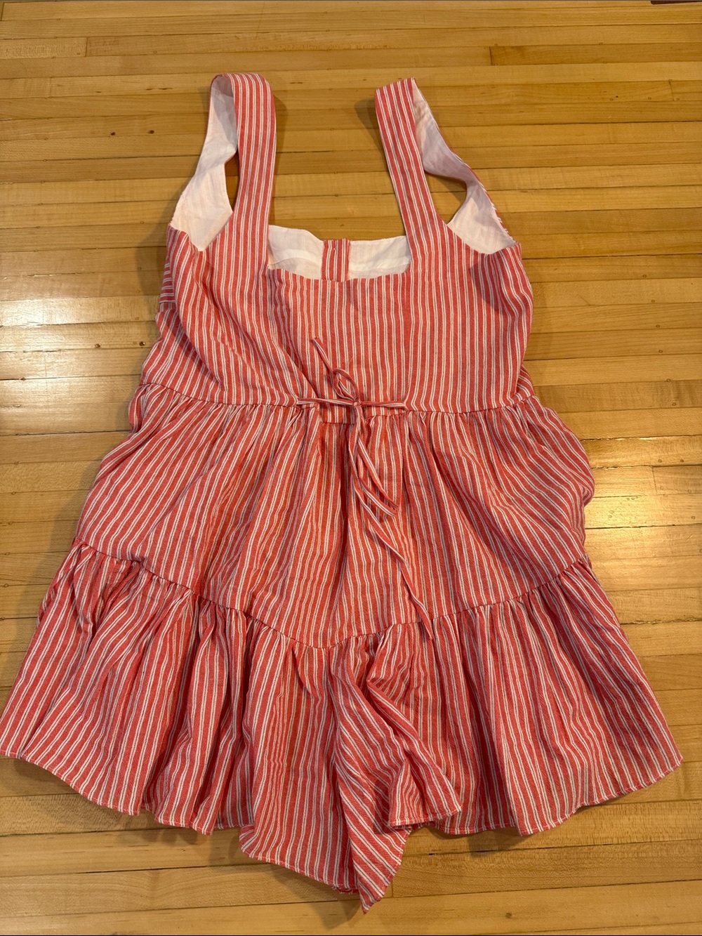 NWT Rumored Pink and White Striped Tiered ROMPER with Buttons - Picture 4 of 5